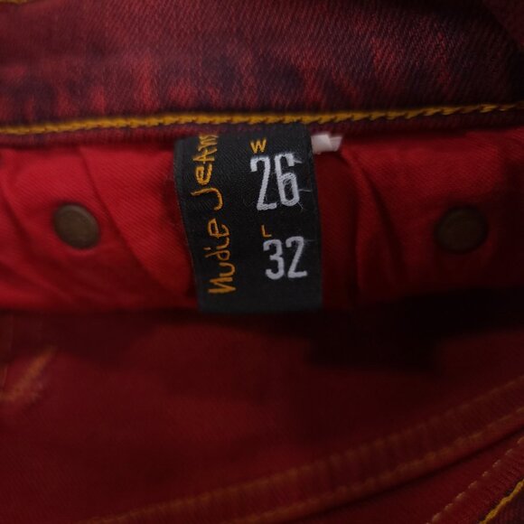 Nudie Jeans Women's 26x34 Red Tight Long John Skinny Leg Low Rise Denim Pants - Picture 8 of 10